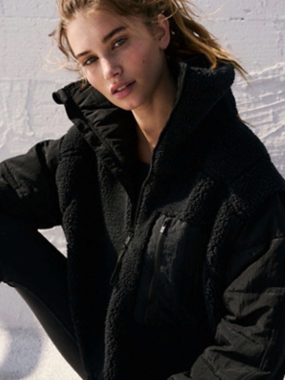 FP Movement by Free People Black Sherpa Hooded Zip Jacket